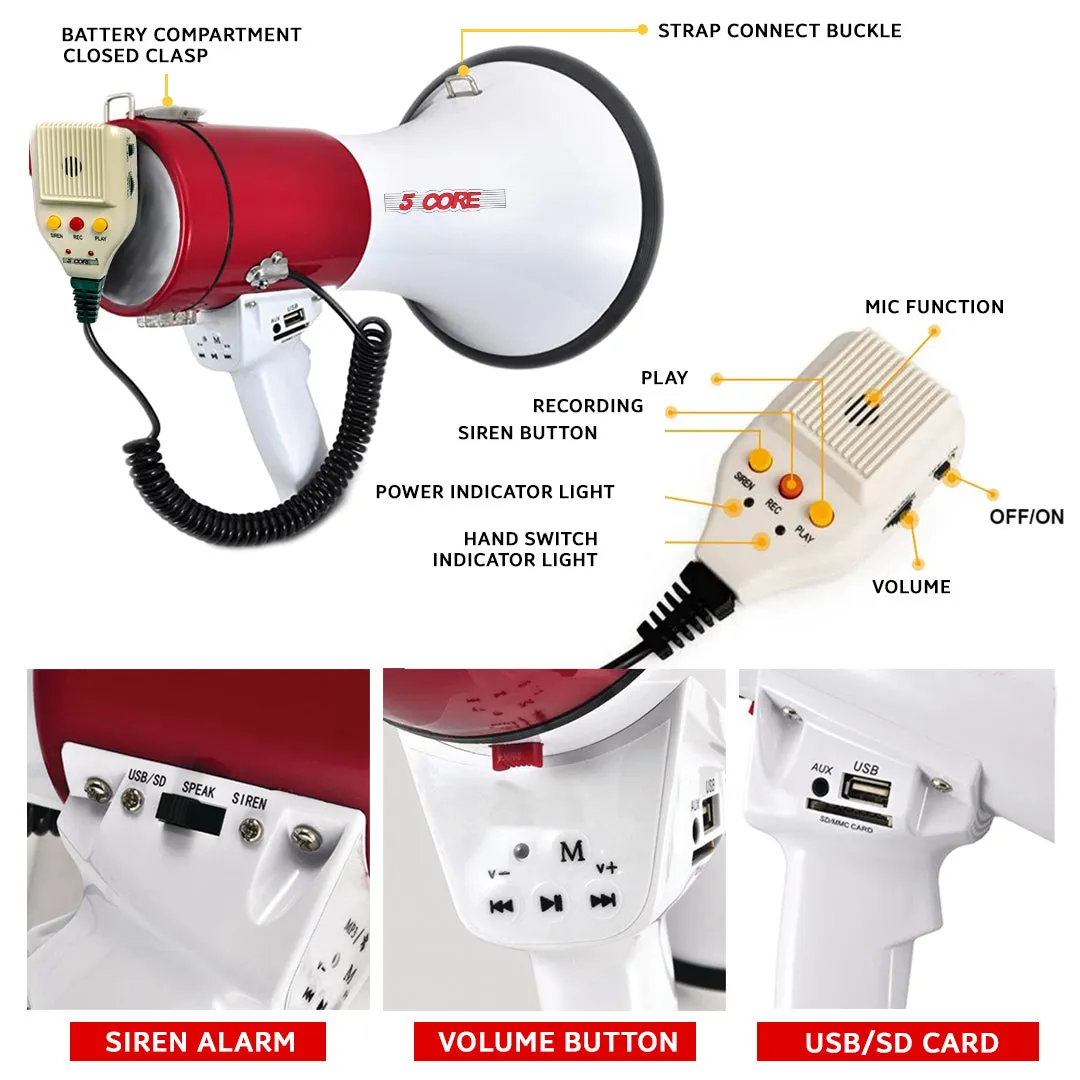 5Core Megaphone Speakers Blow Horn Pro Event Rechargeable Recording