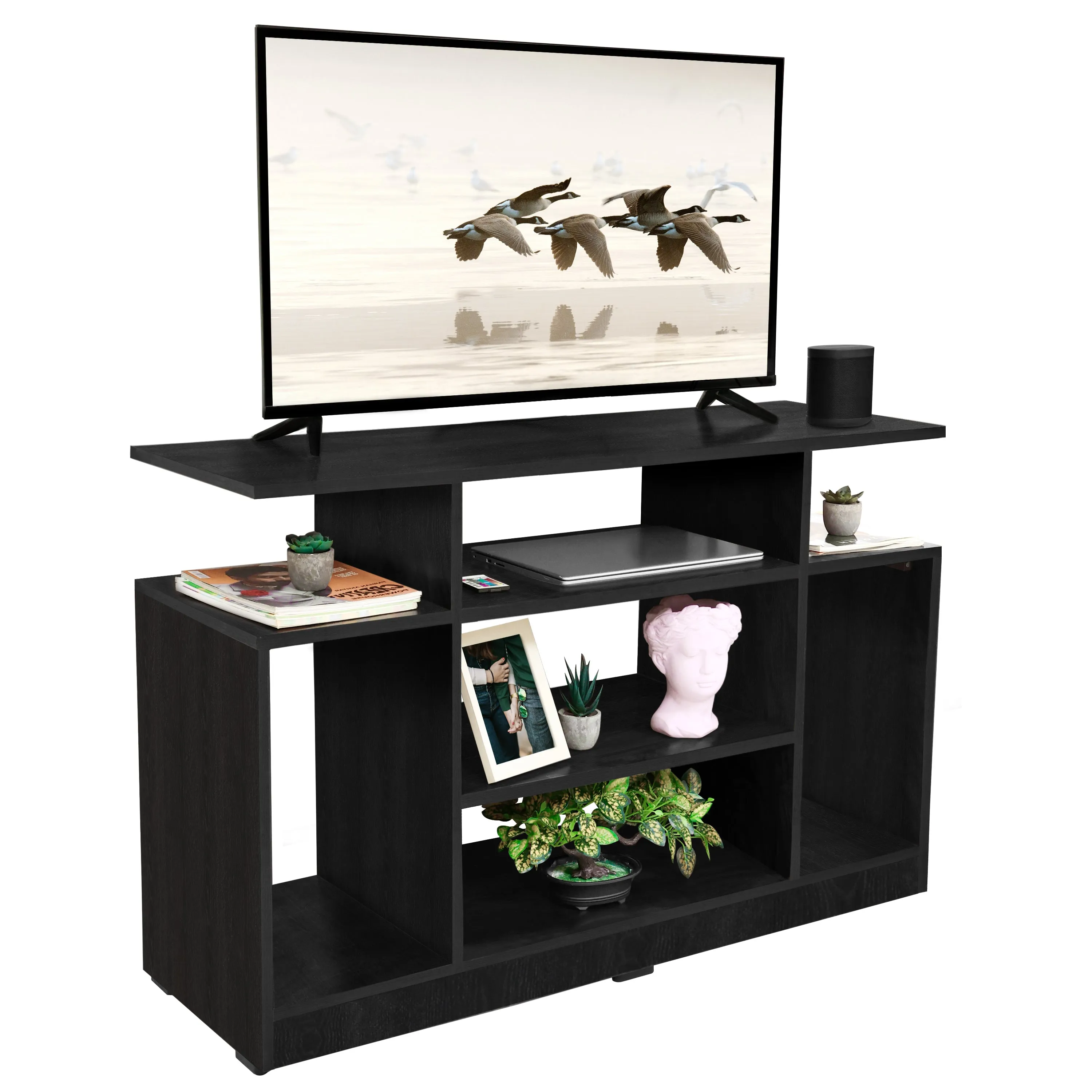 ABOUT SPACE Wooden TV Stand - TV Entertainment Unit and Multipurpose Shelf Storage - DIY Unit for 32-50 Inch TV,Book Storage Rack - Walnut Brown