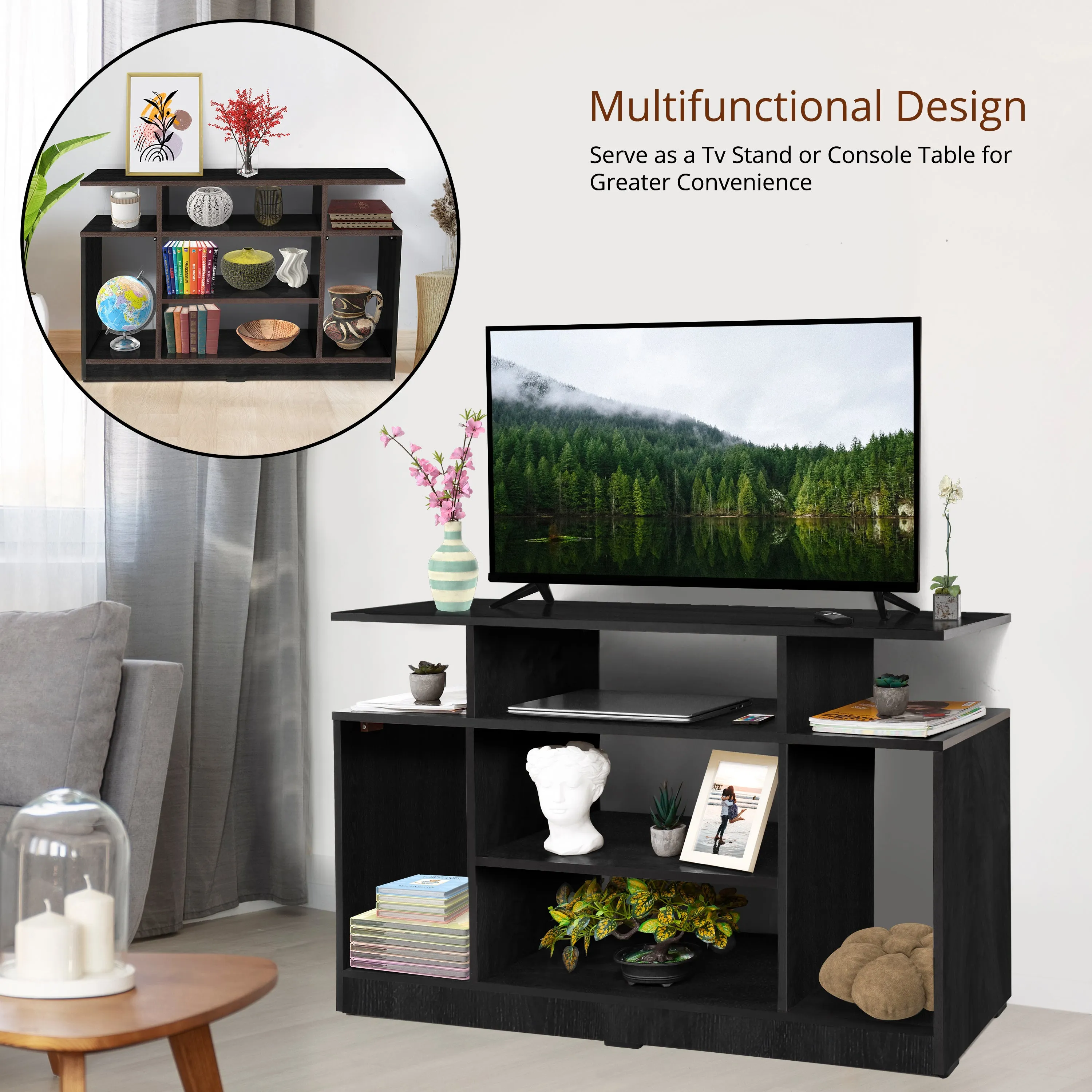 ABOUT SPACE Wooden TV Stand - TV Entertainment Unit and Multipurpose Shelf Storage - DIY Unit for 32-50 Inch TV,Book Storage Rack - Walnut Brown