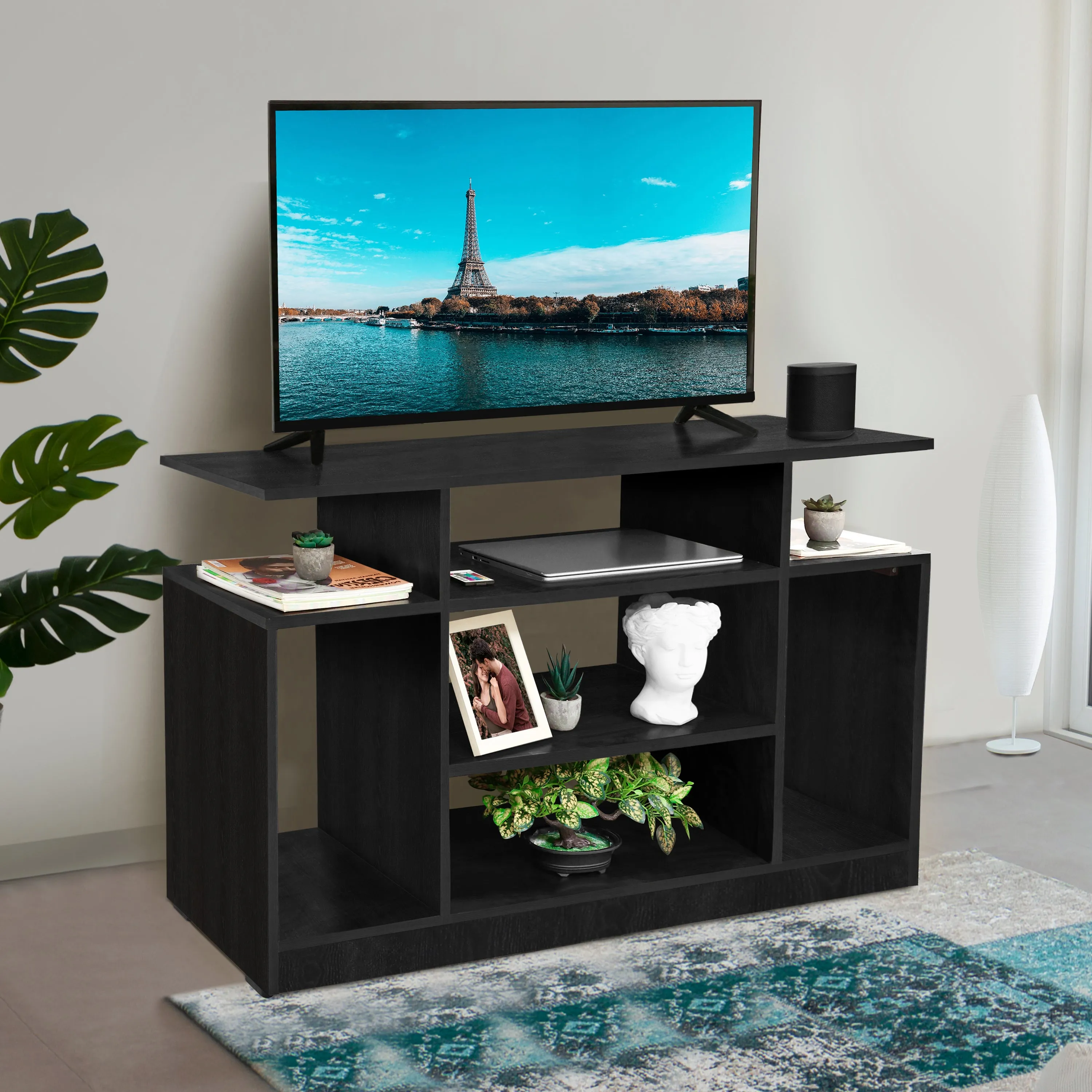 ABOUT SPACE Wooden TV Stand - TV Entertainment Unit and Multipurpose Shelf Storage - DIY Unit for 32-50 Inch TV,Book Storage Rack - Walnut Brown