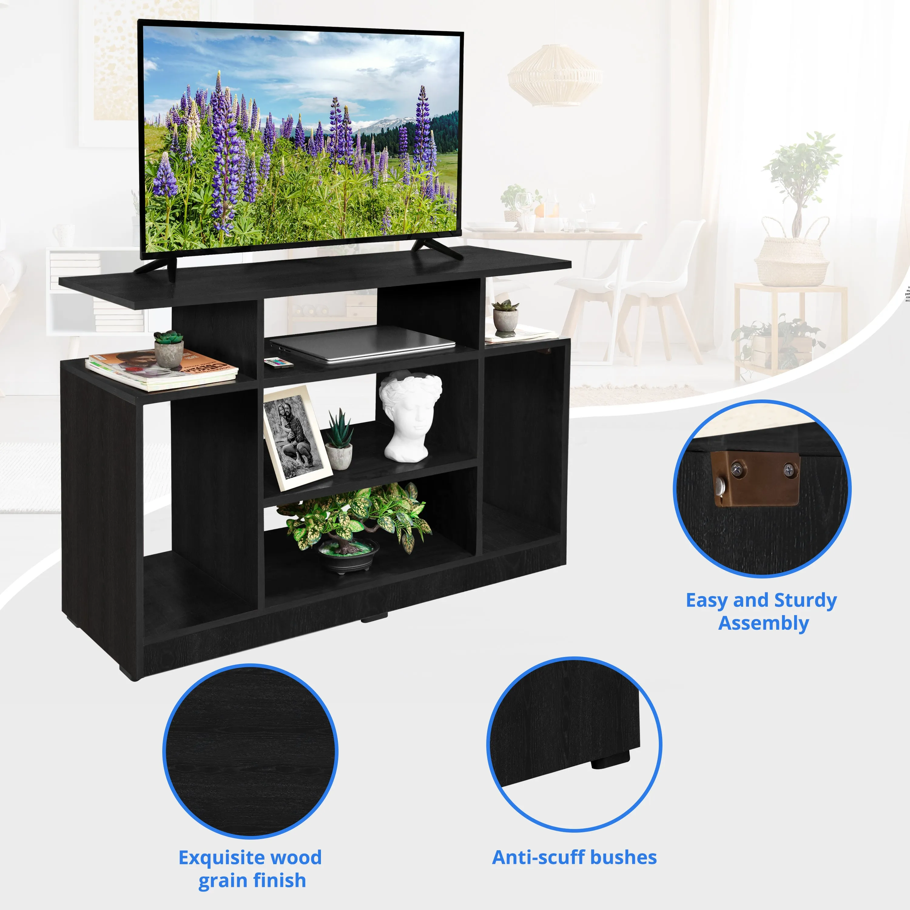 ABOUT SPACE Wooden TV Stand - TV Entertainment Unit and Multipurpose Shelf Storage - DIY Unit for 32-50 Inch TV,Book Storage Rack - Walnut Brown
