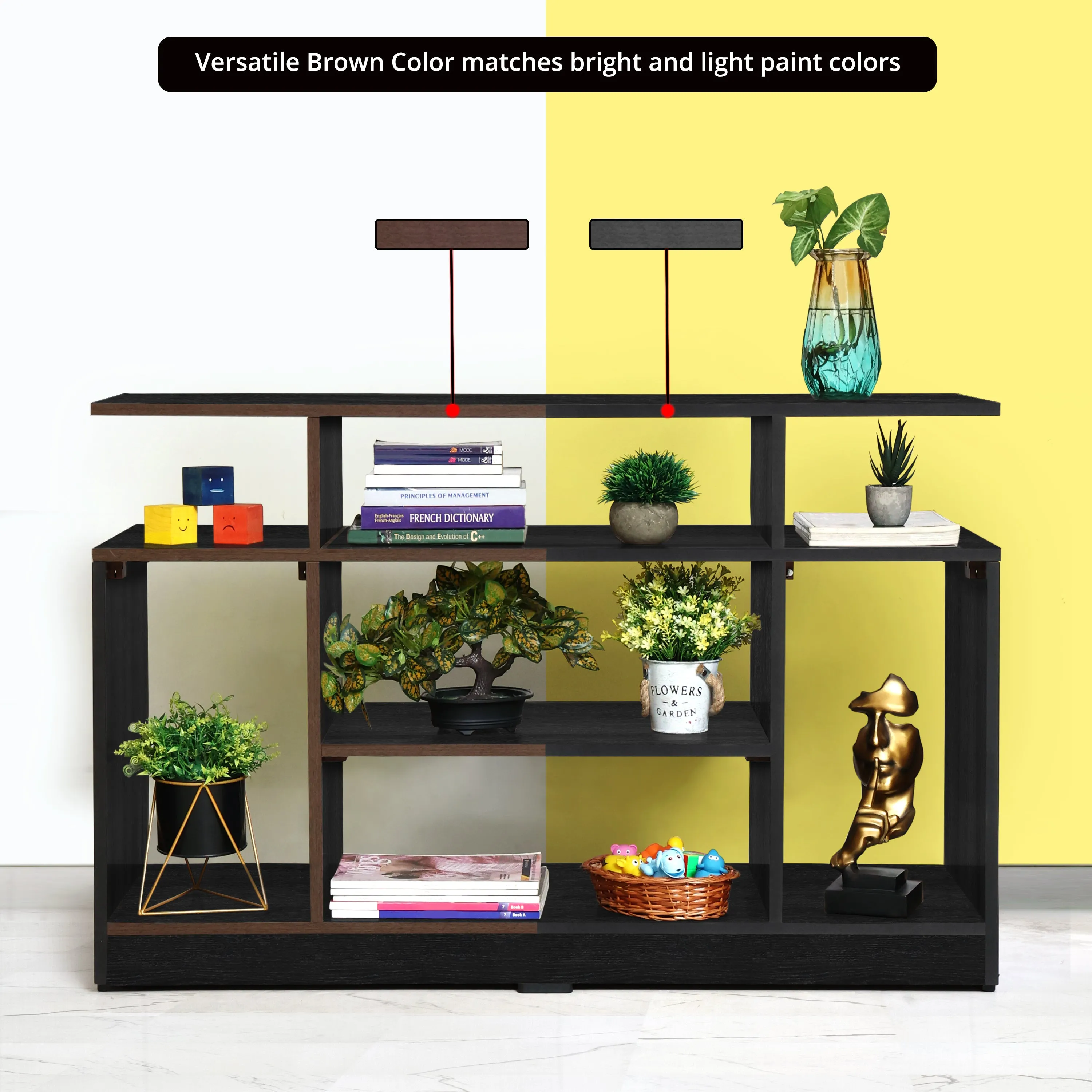 ABOUT SPACE Wooden TV Stand - TV Entertainment Unit and Multipurpose Shelf Storage - DIY Unit for 32-50 Inch TV,Book Storage Rack - Walnut Brown
