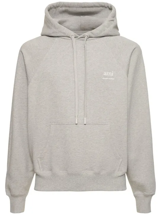 AMI Paris   Logo print boxy cotton blend hoodie 