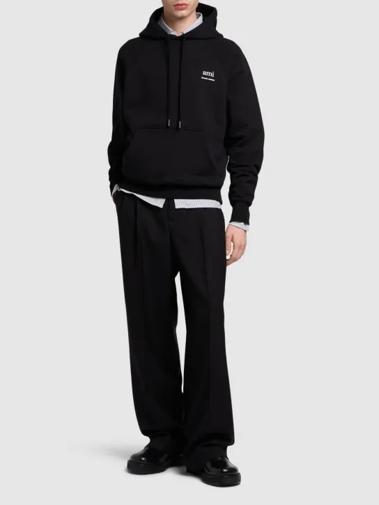 AMI Paris   Logo print boxy cotton blend hoodie 