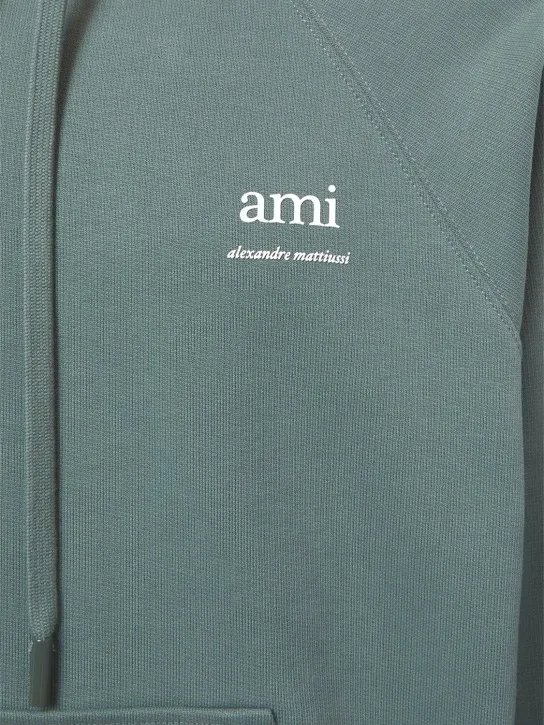 AMI Paris   Logo print boxy cotton blend hoodie 