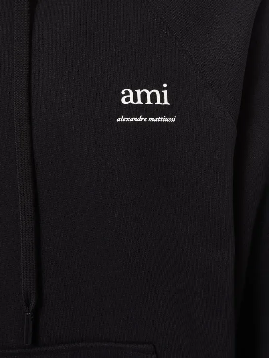 AMI Paris   Logo print boxy cotton blend hoodie 