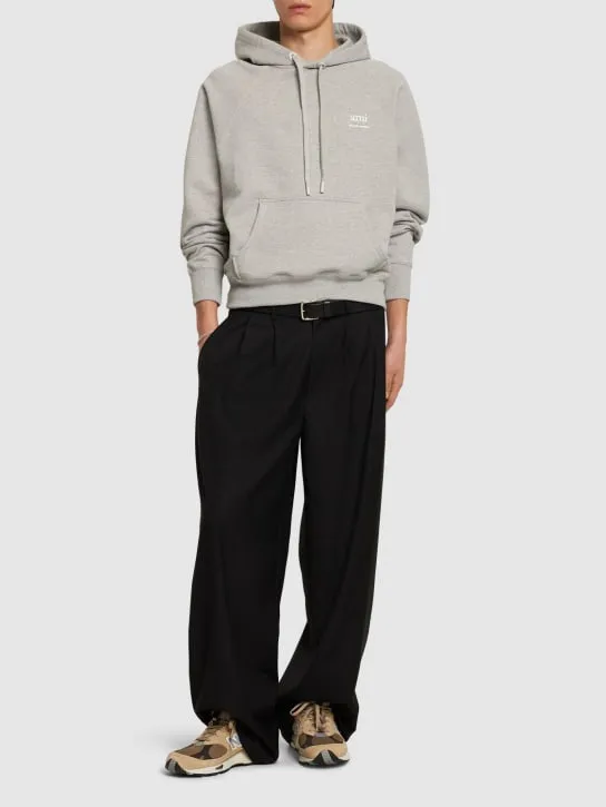 AMI Paris   Logo print boxy cotton blend hoodie 