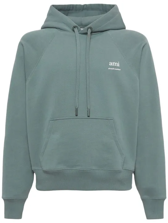 AMI Paris   Logo print boxy cotton blend hoodie 
