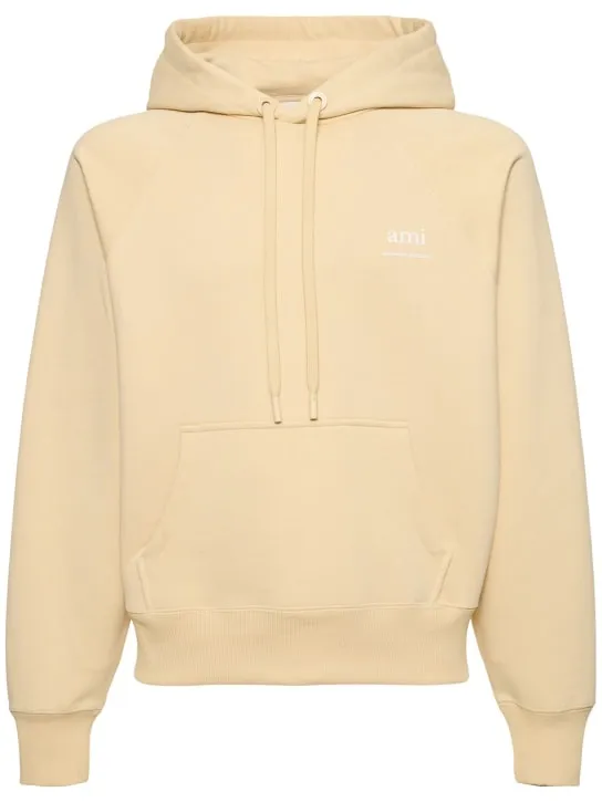 AMI Paris   Logo print boxy cotton blend hoodie 