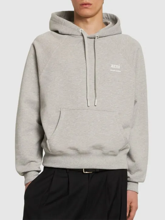 AMI Paris   Logo print boxy cotton blend hoodie 
