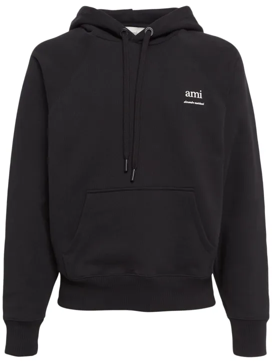 AMI Paris   Logo print boxy cotton blend hoodie 