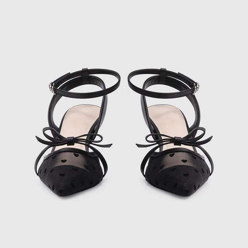 Ankle Wrap Heeled Sandals Black