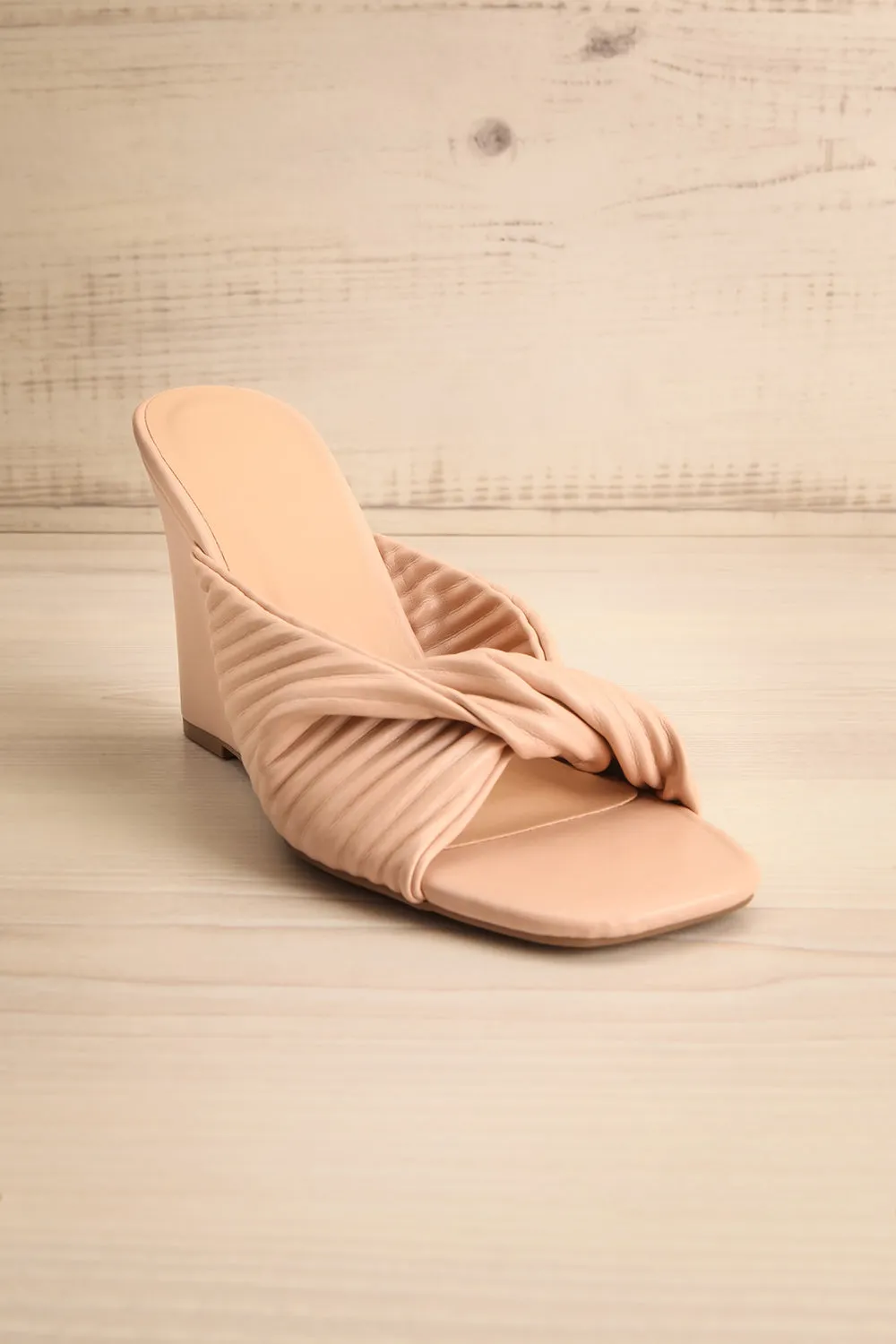 Ashai Beige | Twist Front Wedge Sandals