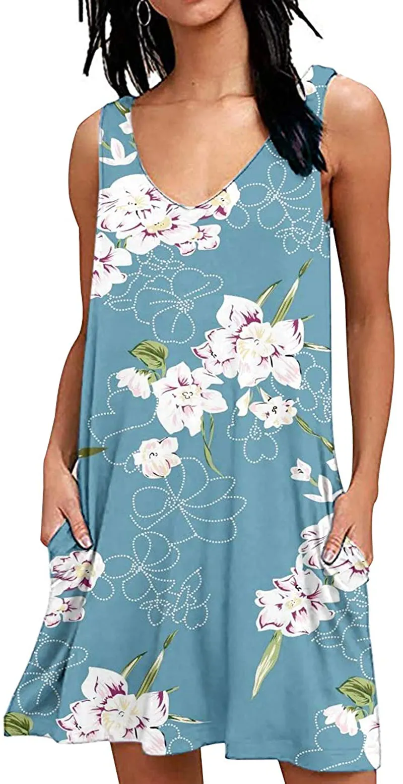 AUSELILY Women Summer Casual T Shirt Dresses Beach Cover up Plain Tank Dress
