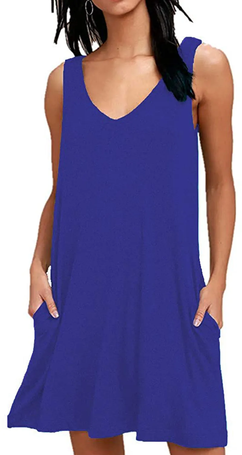 AUSELILY Women Summer Casual T Shirt Dresses Beach Cover up Plain Tank Dress