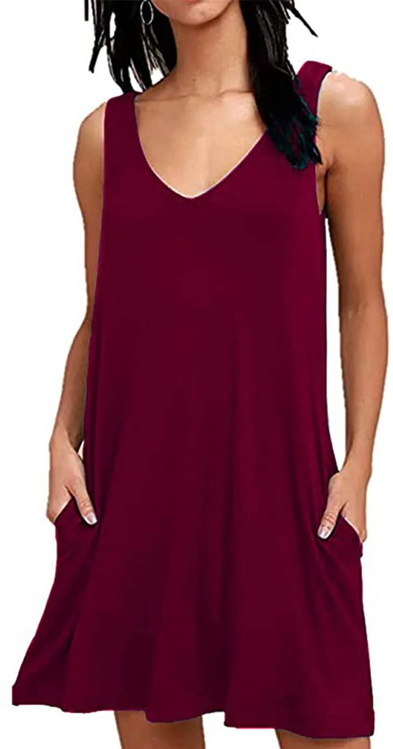 AUSELILY Women Summer Casual T Shirt Dresses Beach Cover up Plain Tank Dress