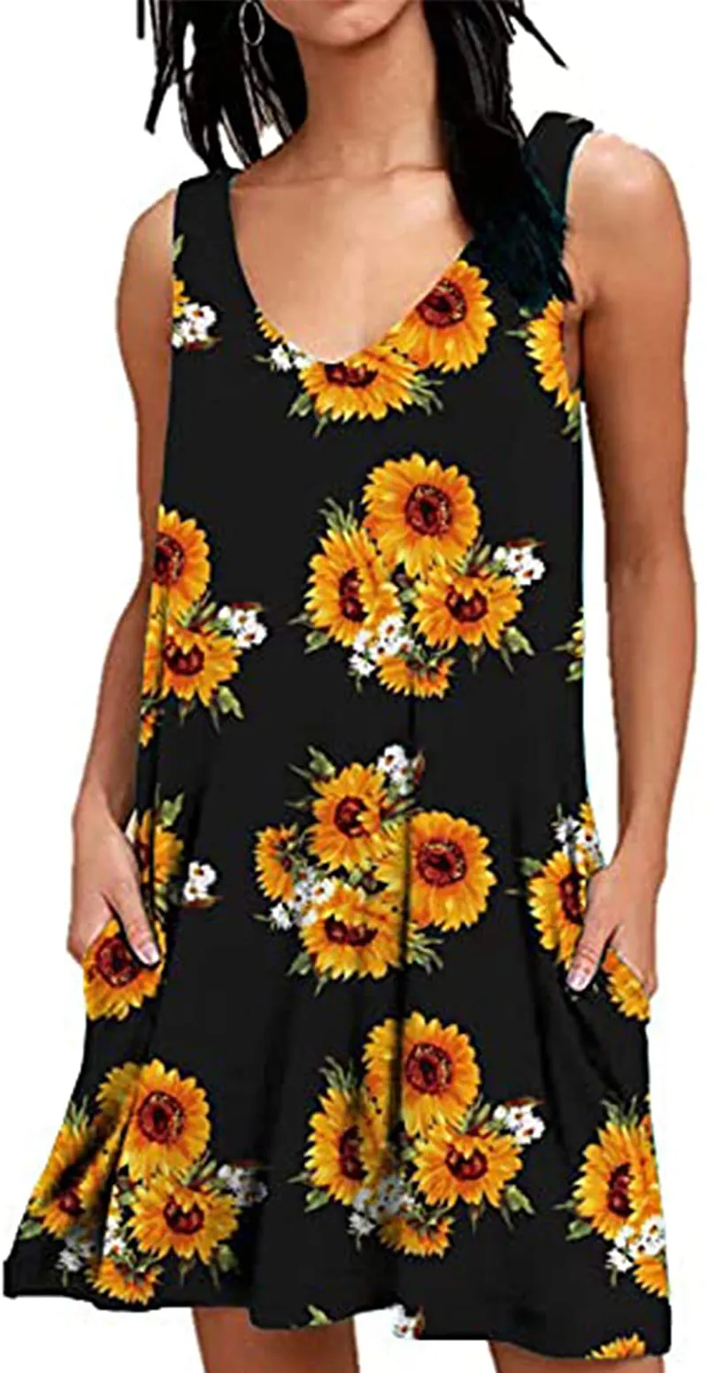AUSELILY Women Summer Casual T Shirt Dresses Beach Cover up Plain Tank Dress