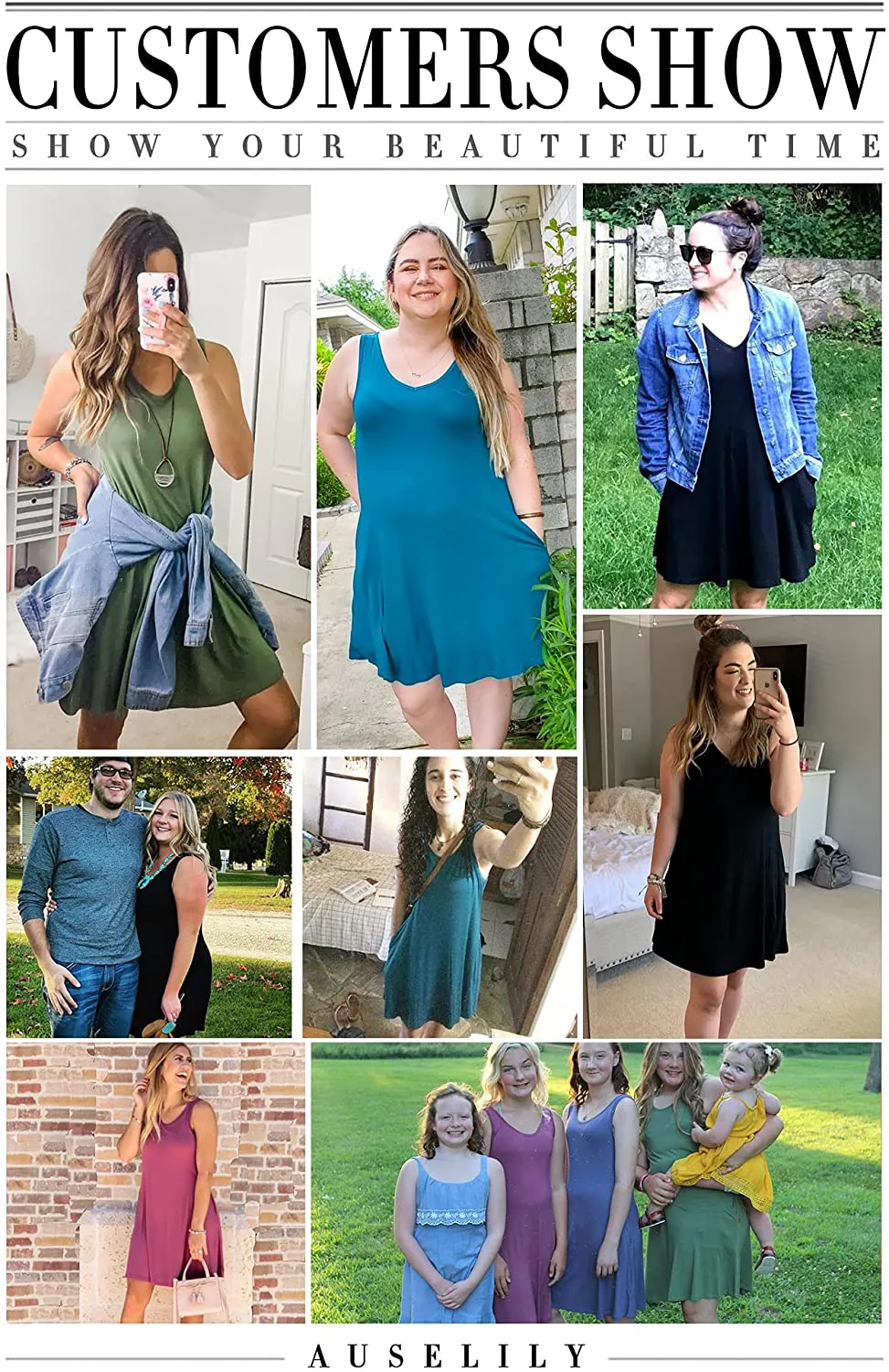 AUSELILY Women Summer Casual T Shirt Dresses Beach Cover up Plain Tank Dress