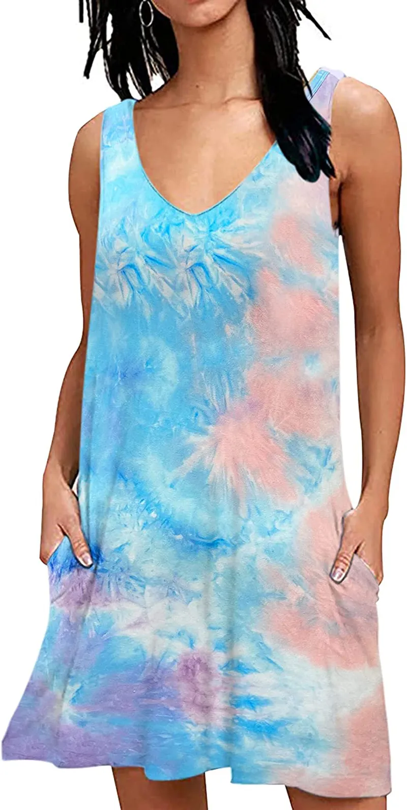 AUSELILY Women Summer Casual T Shirt Dresses Beach Cover up Plain Tank Dress