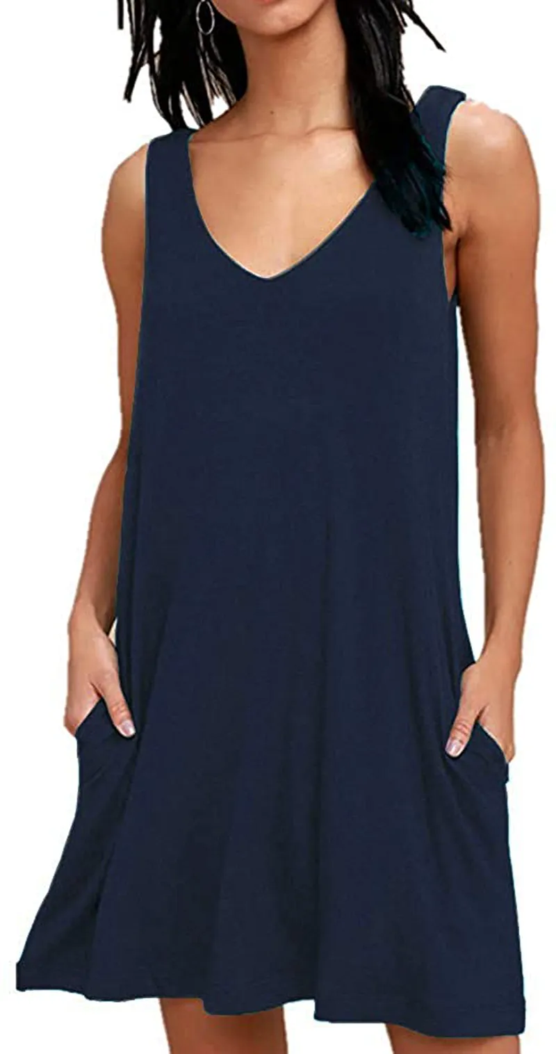AUSELILY Women Summer Casual T Shirt Dresses Beach Cover up Plain Tank Dress