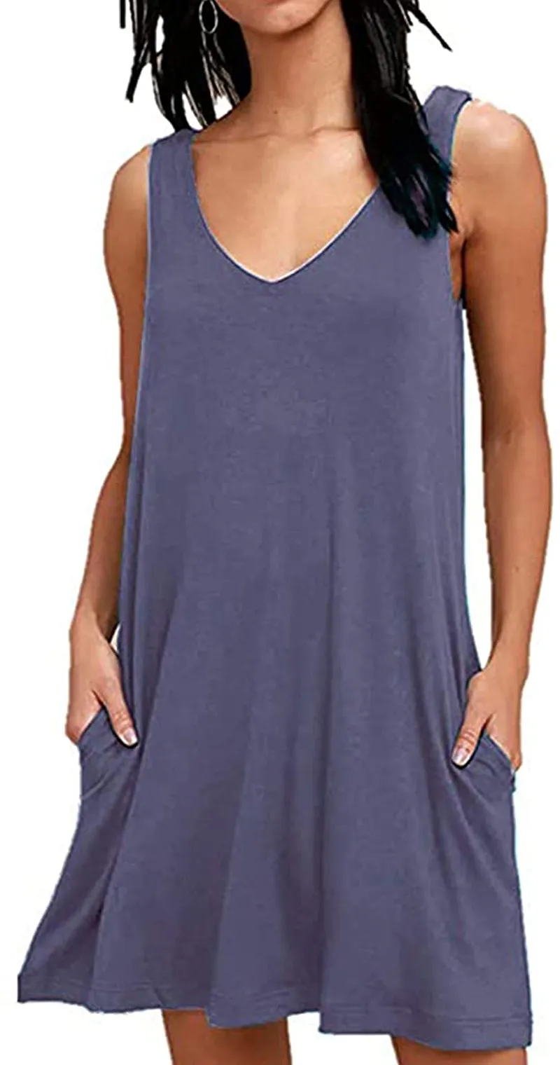 AUSELILY Women Summer Casual T Shirt Dresses Beach Cover up Plain Tank Dress
