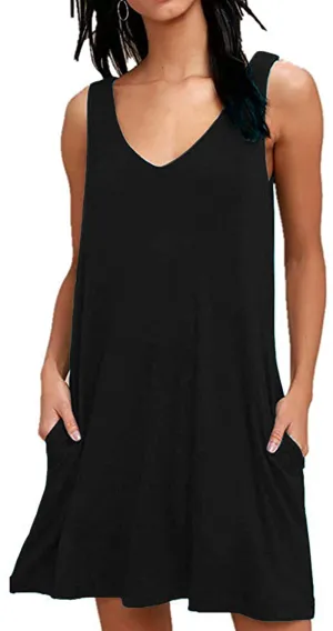 AUSELILY Women Summer Casual T Shirt Dresses Beach Cover up Plain Tank Dress