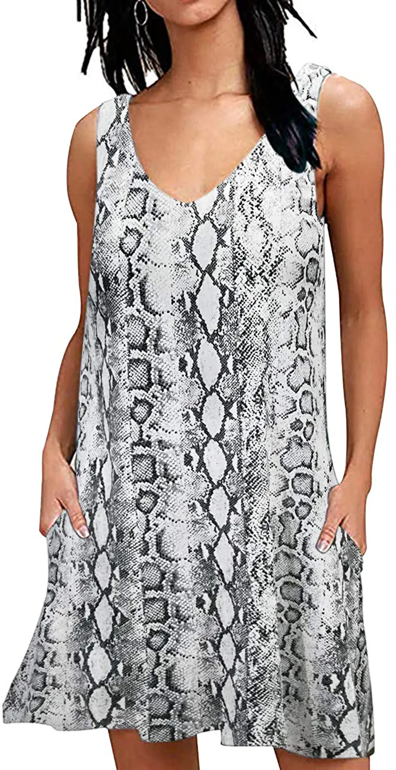 AUSELILY Women Summer Casual T Shirt Dresses Beach Cover up Plain Tank Dress