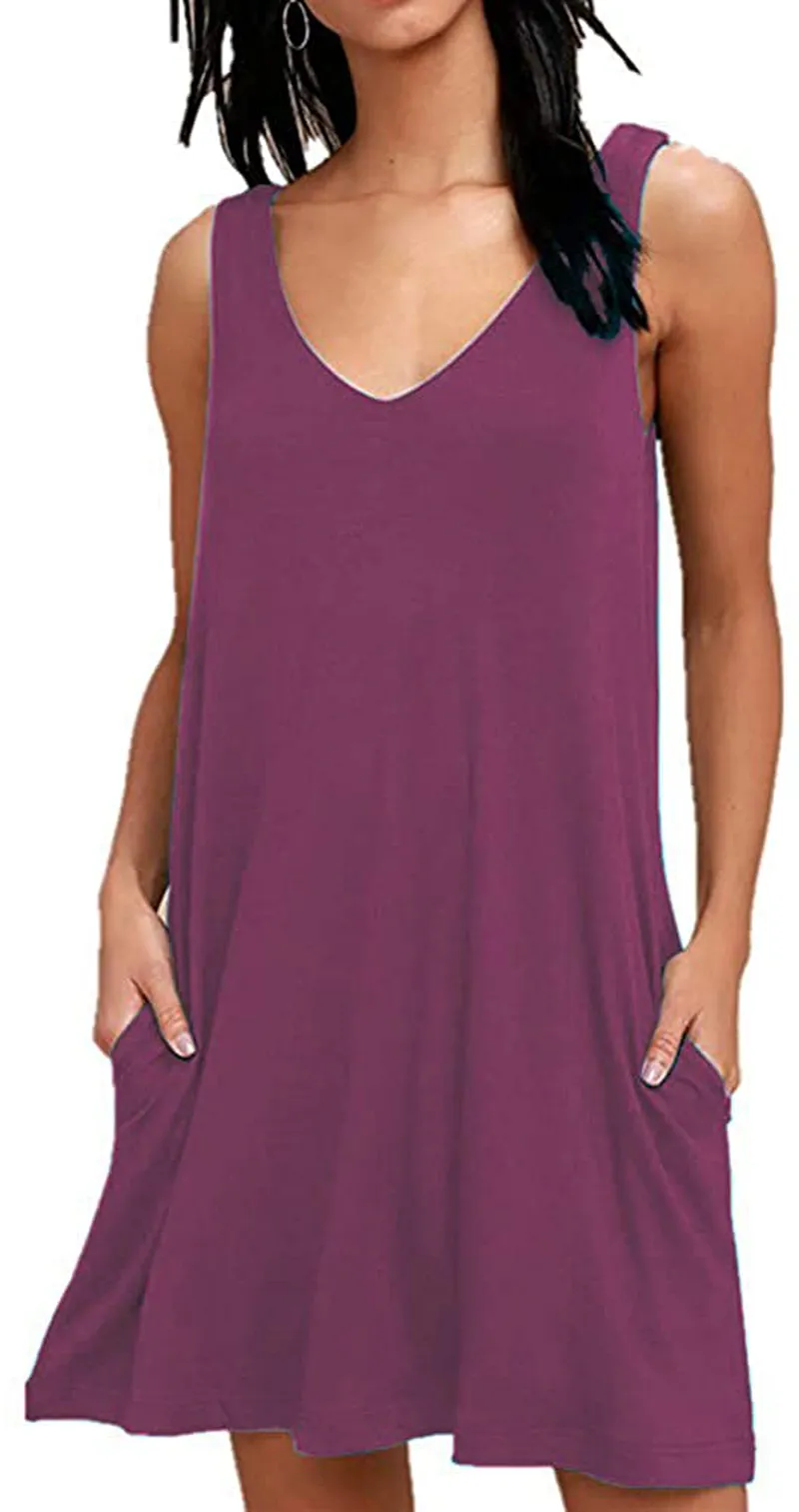 AUSELILY Women Summer Casual T Shirt Dresses Beach Cover up Plain Tank Dress