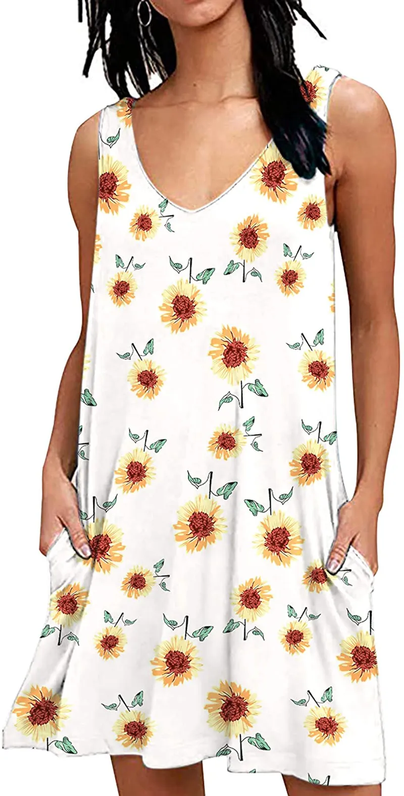 AUSELILY Women Summer Casual T Shirt Dresses Beach Cover up Plain Tank Dress