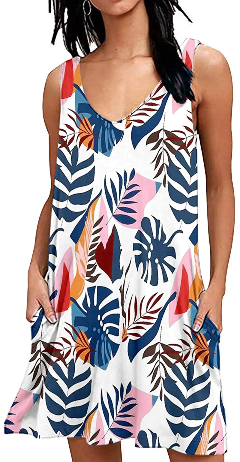 AUSELILY Women Summer Casual T Shirt Dresses Beach Cover up Plain Tank Dress
