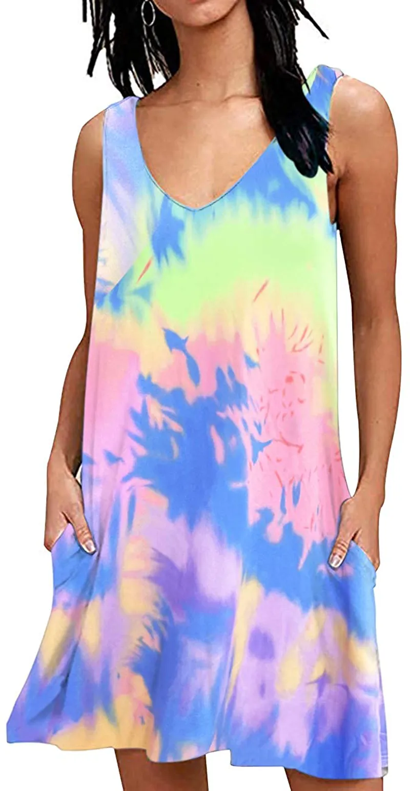AUSELILY Women Summer Casual T Shirt Dresses Beach Cover up Plain Tank Dress