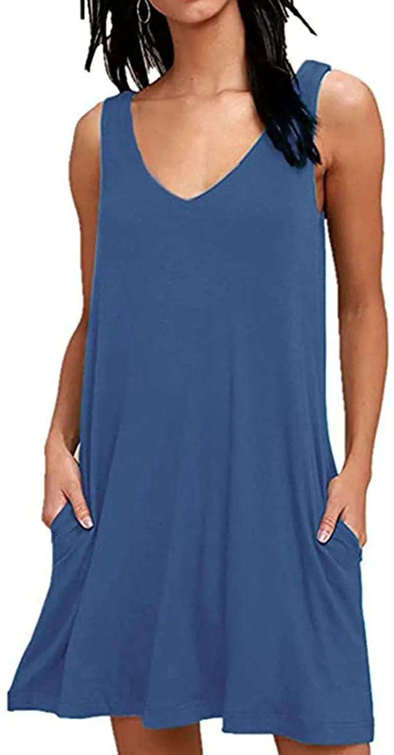 AUSELILY Women Summer Casual T Shirt Dresses Beach Cover up Plain Tank Dress