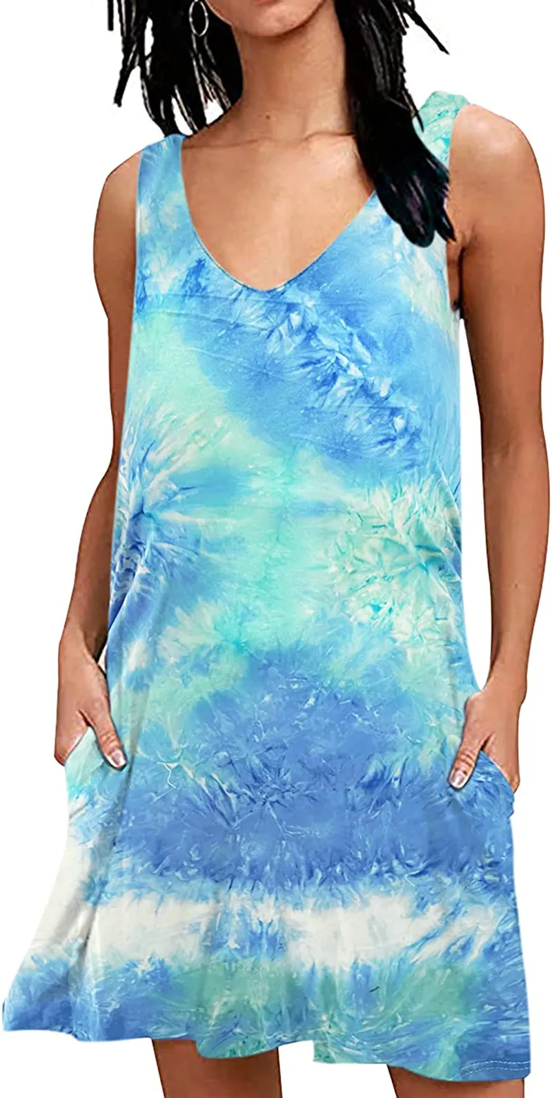 AUSELILY Women Summer Casual T Shirt Dresses Beach Cover up Plain Tank Dress