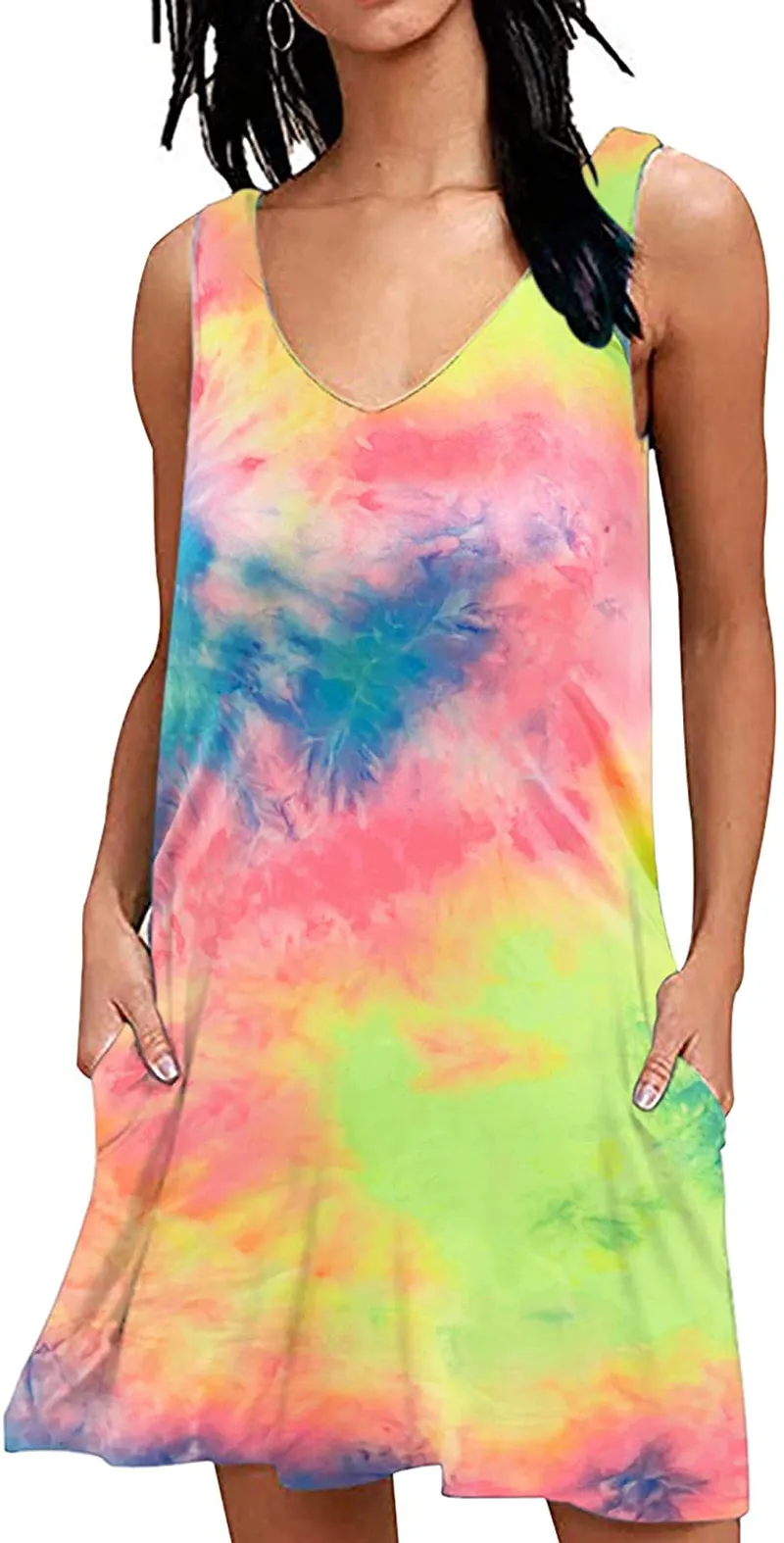 AUSELILY Women Summer Casual T Shirt Dresses Beach Cover up Plain Tank Dress
