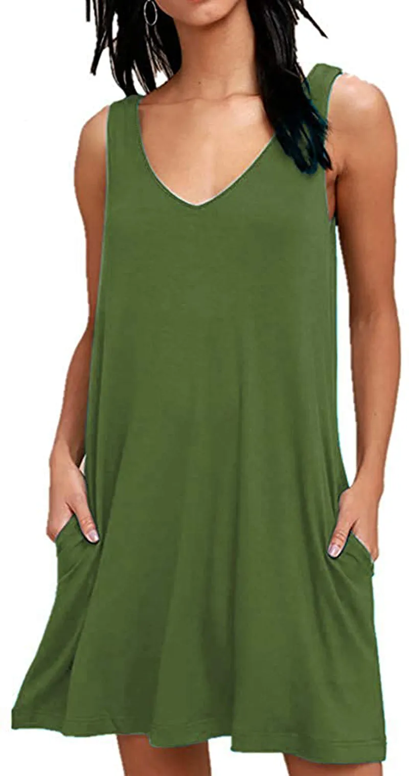 AUSELILY Women Summer Casual T Shirt Dresses Beach Cover up Plain Tank Dress