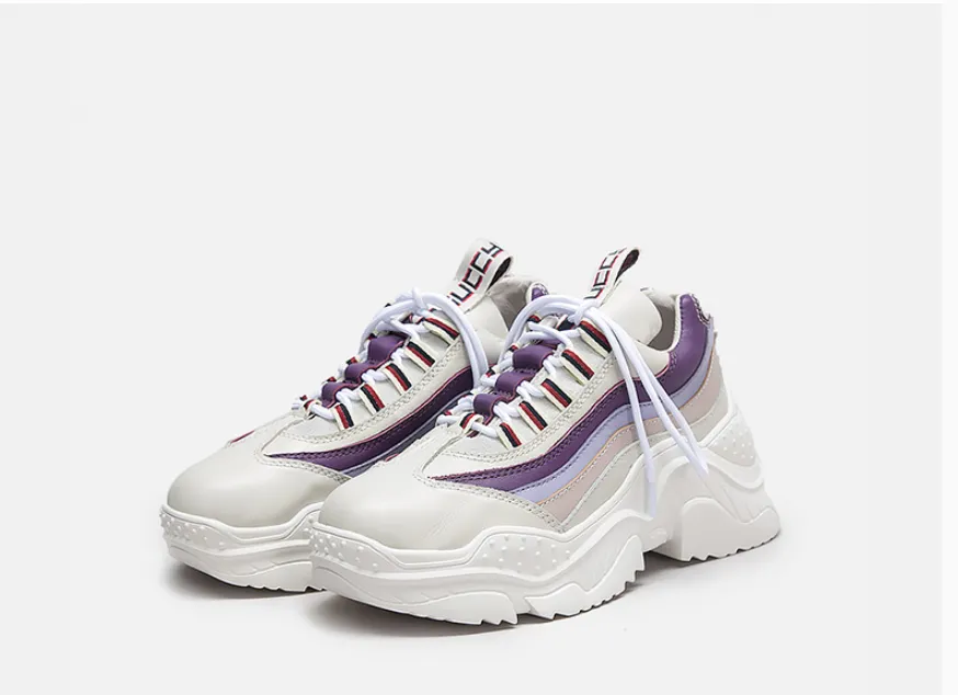 BELLALILY COLOR BLOCK CHUNKY TRAINERS IN WHITE