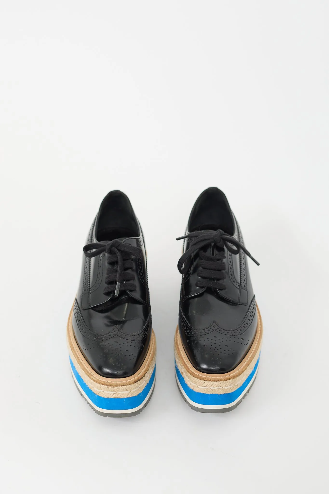 Black & Blue Leather Espadrille Platform Brogue