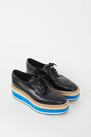 Black & Blue Leather Espadrille Platform Brogue