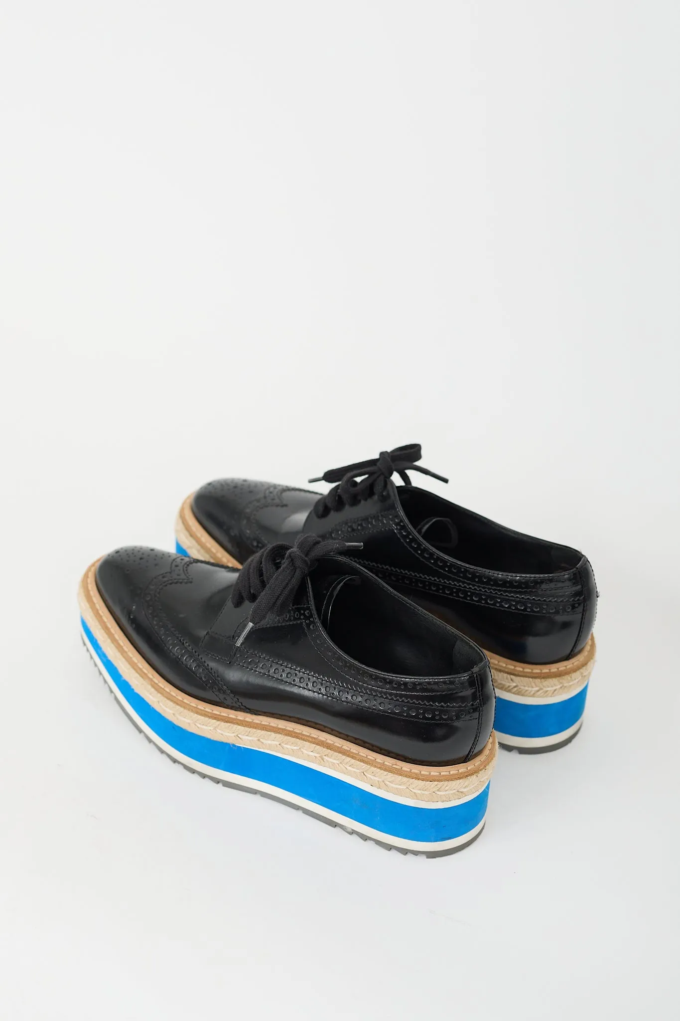 Black & Blue Leather Espadrille Platform Brogue
