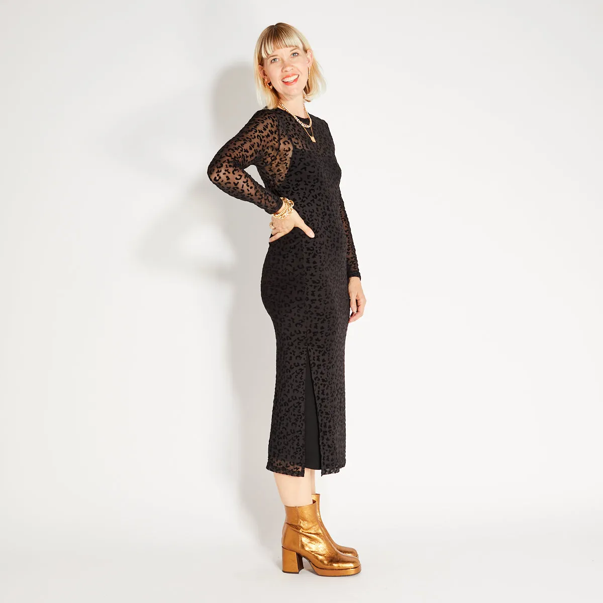 Black Leopard Mesh Dress