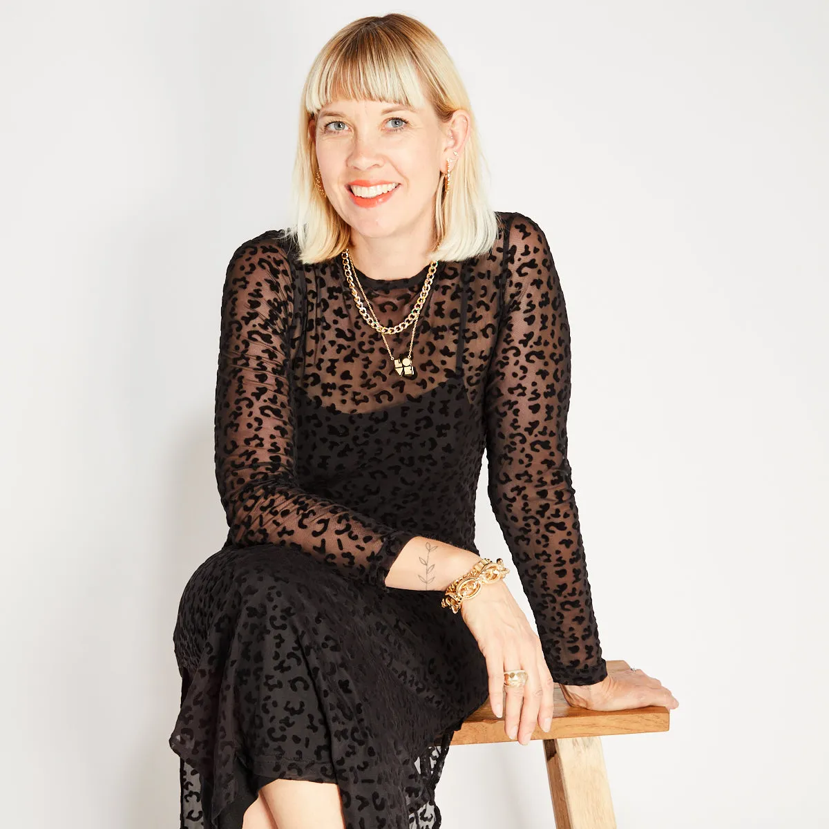 Black Leopard Mesh Dress