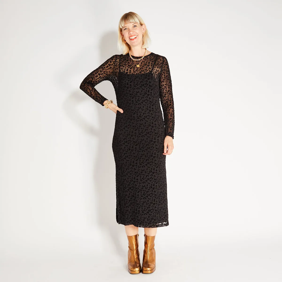 Black Leopard Mesh Dress