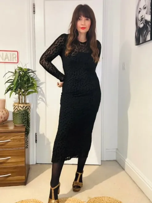 Black Leopard Mesh Dress