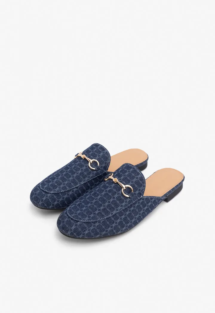 Choice Denim Printed Monogram Mules Navy