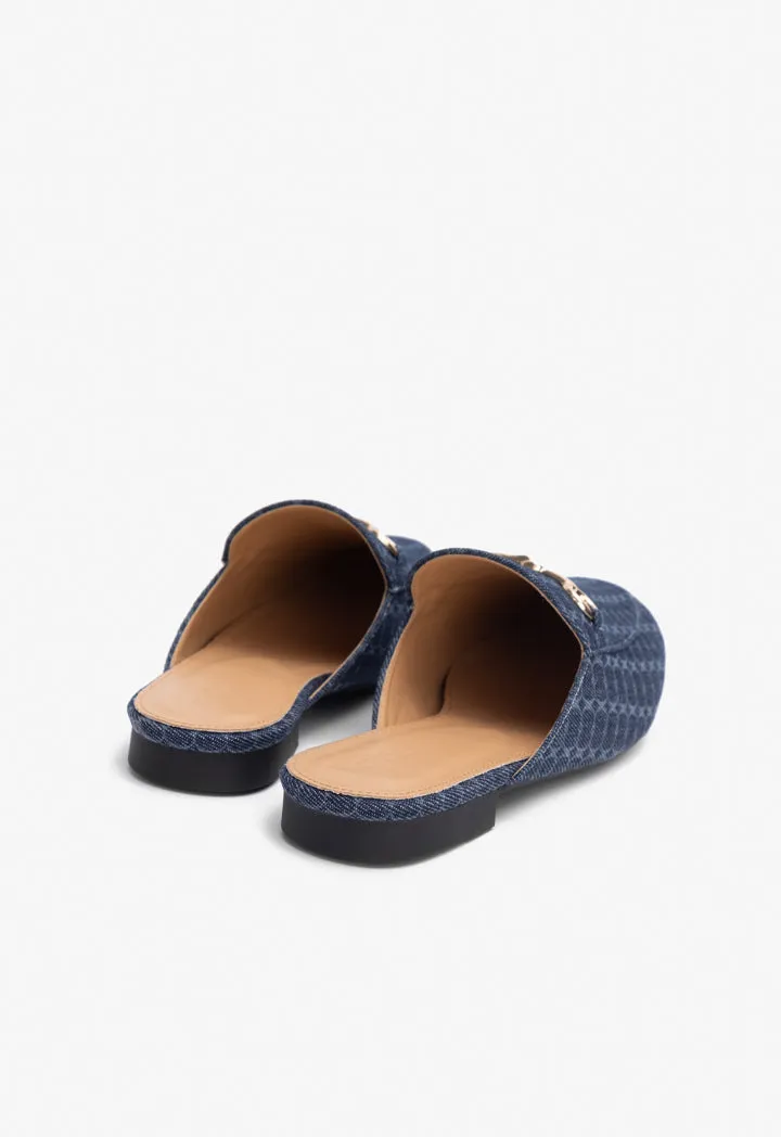 Choice Denim Printed Monogram Mules Navy