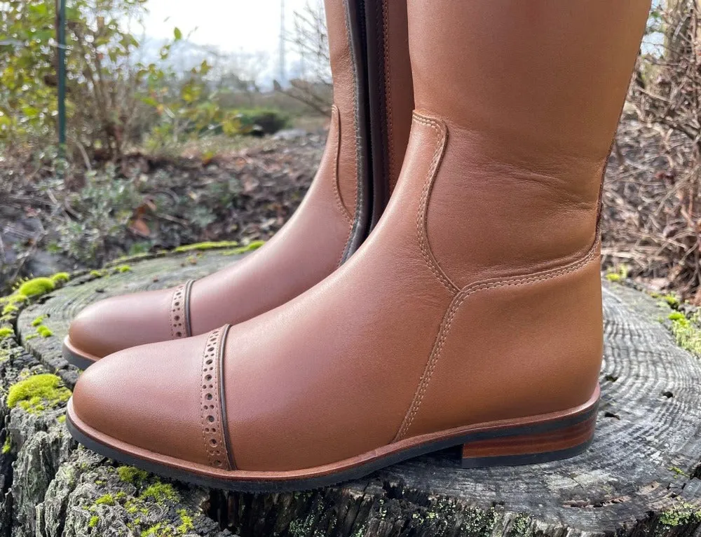 *Custom Kingsley Capri 02 Dressage Boot - Nature Camel with Brogues, Eve Top & Swarovski