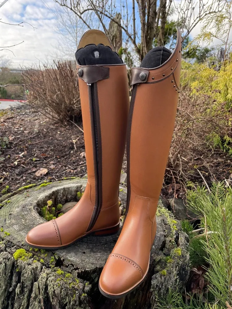 *Custom Kingsley Capri 02 Dressage Boot - Nature Camel with Brogues, Eve Top & Swarovski