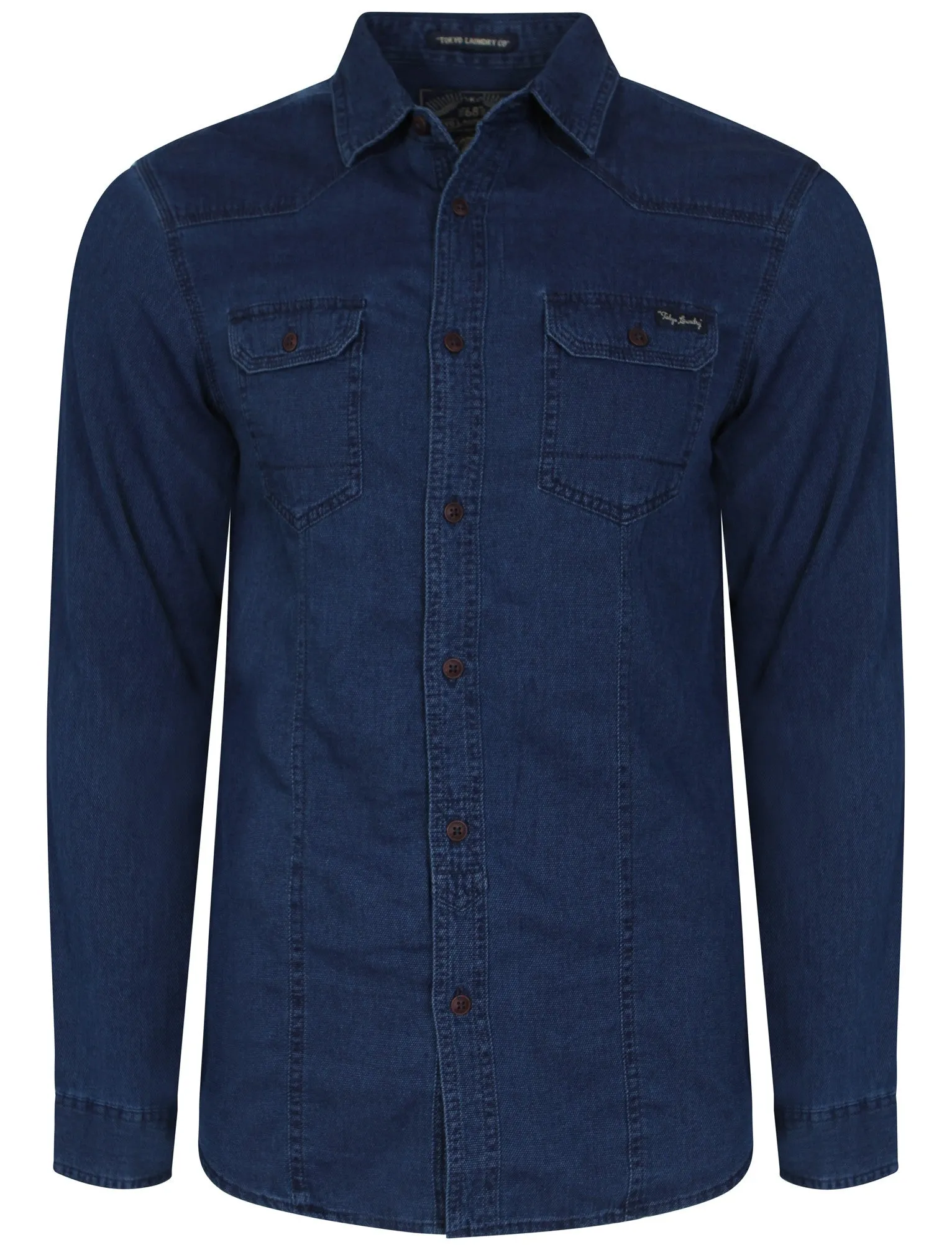 Denim Look Dobby Shirt in Deep Indigo - Tokyo Laundry