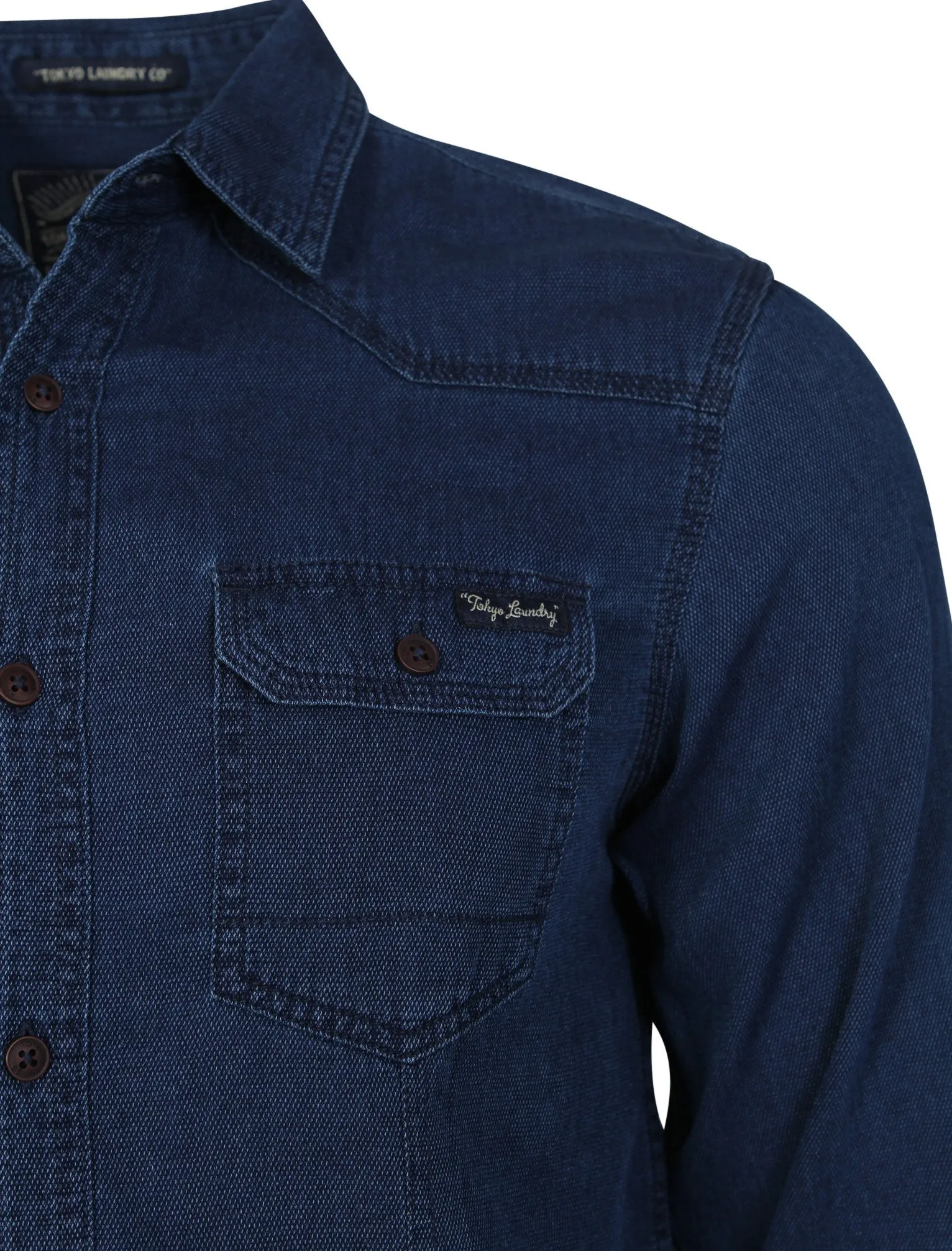 Denim Look Dobby Shirt in Deep Indigo - Tokyo Laundry