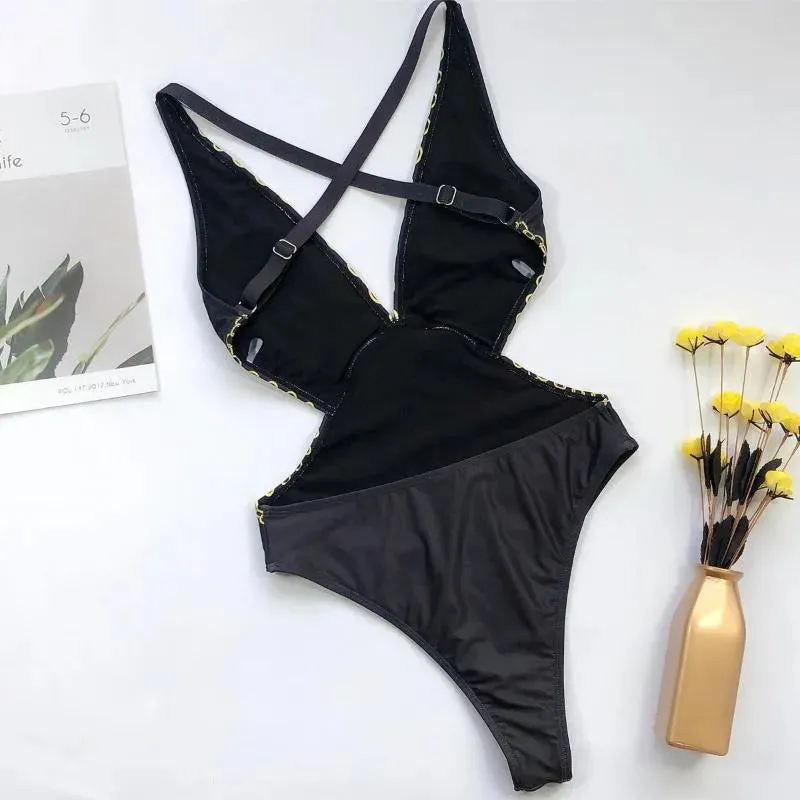 Designer Women's Swimwear Women Retro One-piece Swimsuit Black Bikini Twist Swim Suit Push Up High Waist Splicing Beachwear Brazilian